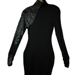 BRAND NEW!!! Black Long-Sleeve Dress with Leather Textured Arm and Shoulder